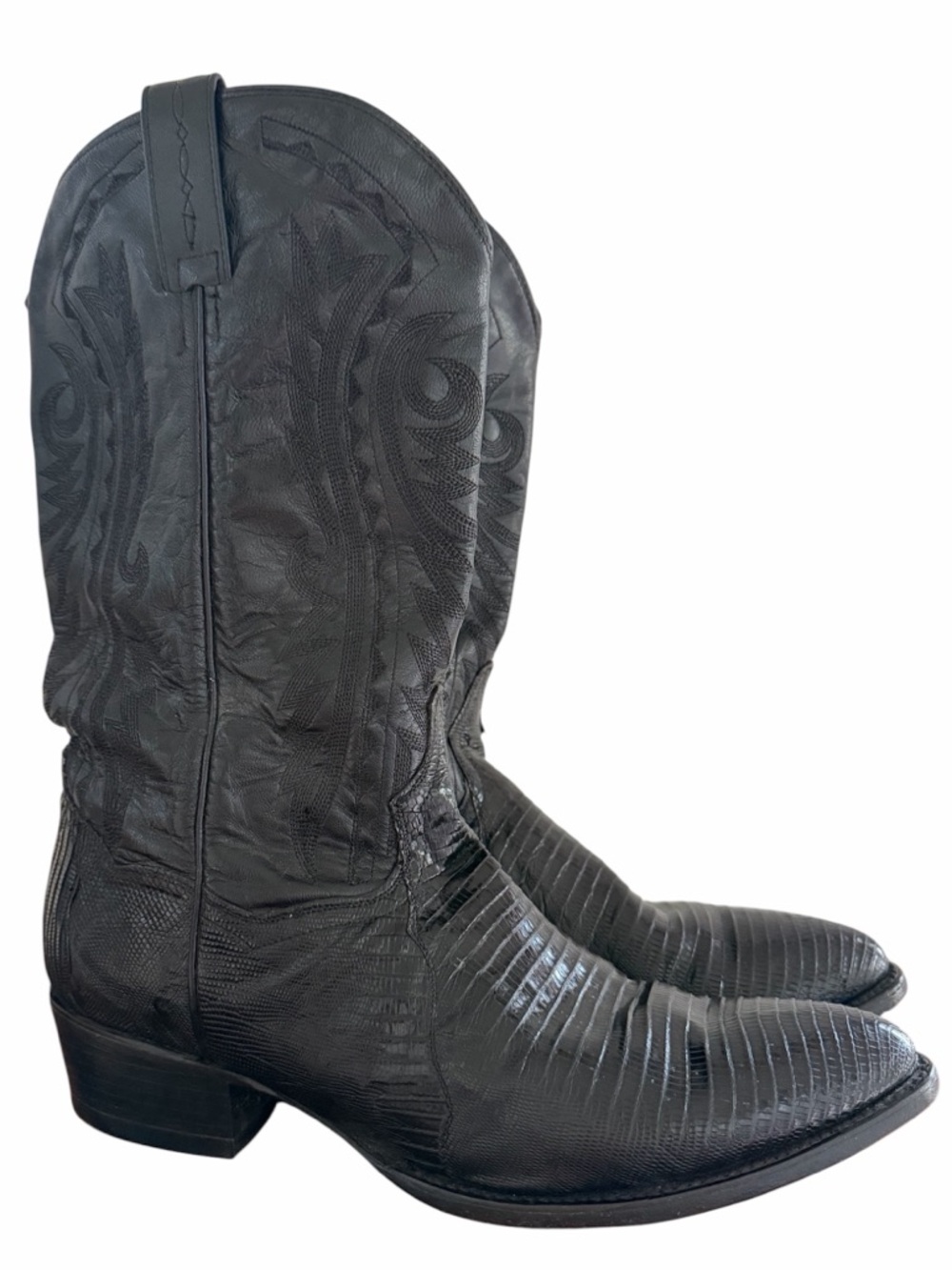 Dan Post Men’s Lizard Leather Western Cowboy Boots - Black - Exotic Classic